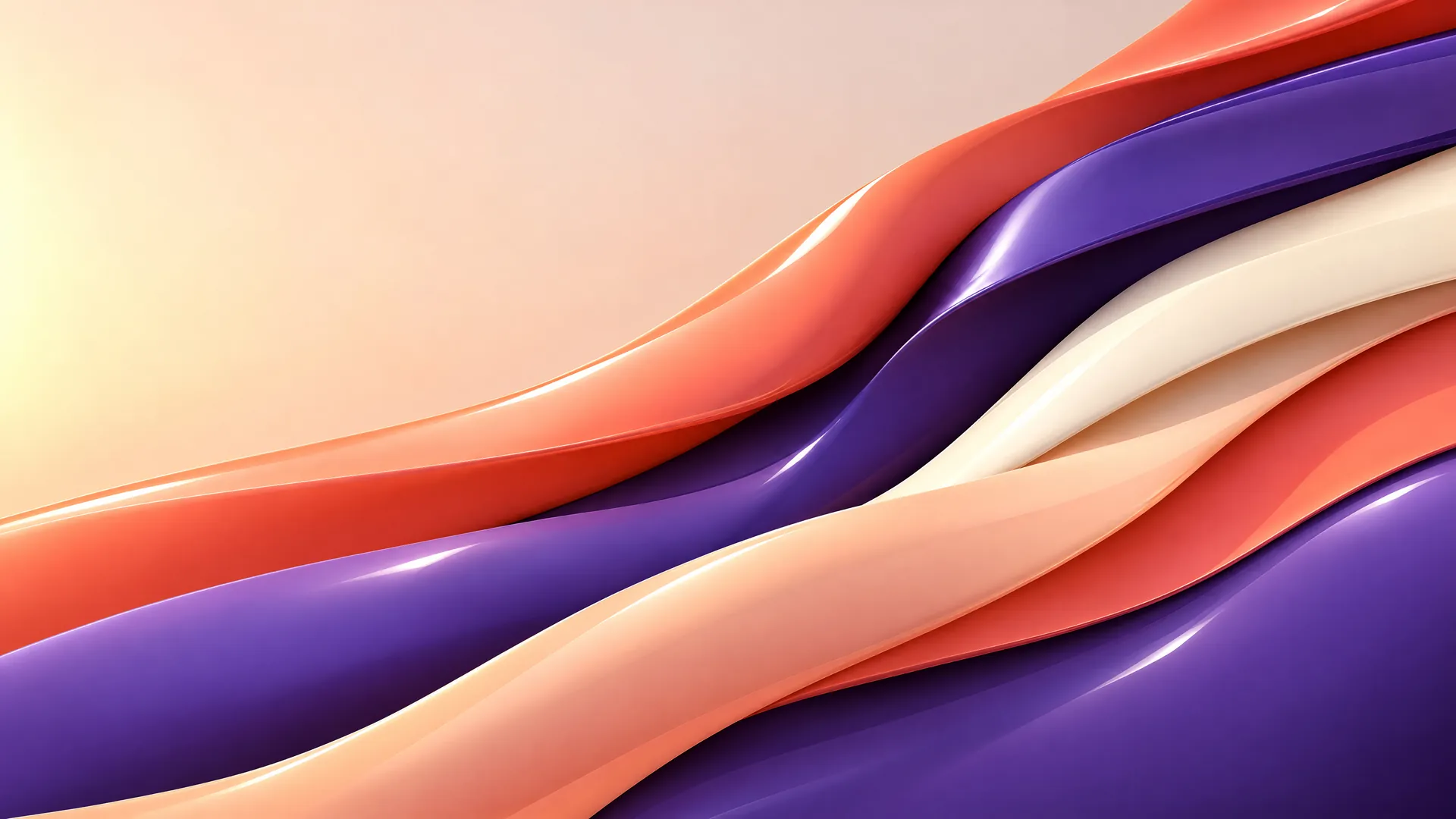 A Wallpapers.one wallpaper: coral, violet and cream ribbons sweeping under a warm sunrise haze